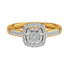 Modernist Square Double Halo Diamond Ring in 14K Gold